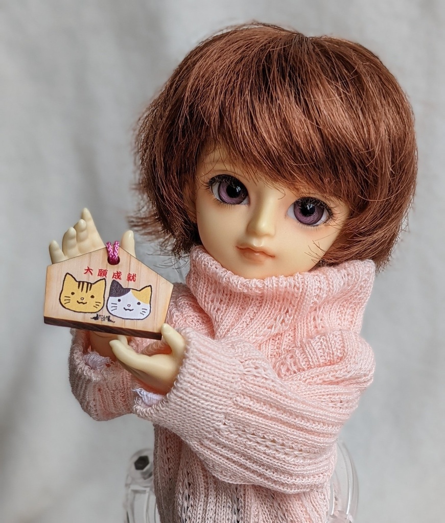 ドール用絵馬 うさぎさん・白猫とボール・茶トラ&三毛 小さいドールから大きいドールまで楽しめるミニチュア絵馬
