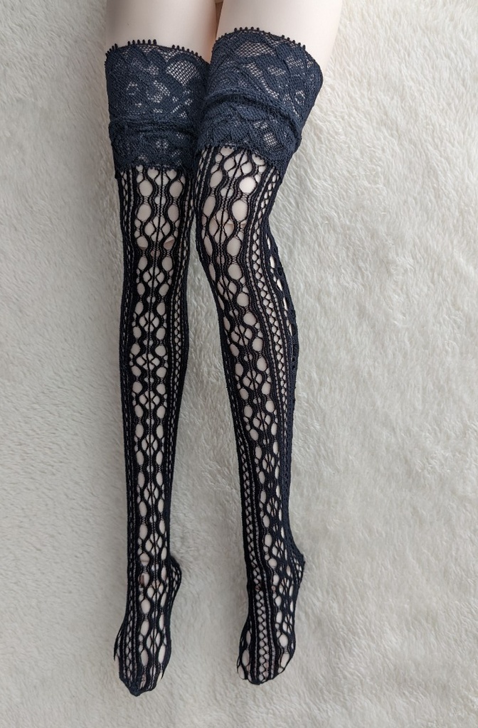 再販 1/3ドール用サイハイソックス フラワーレースストライプ ブラック