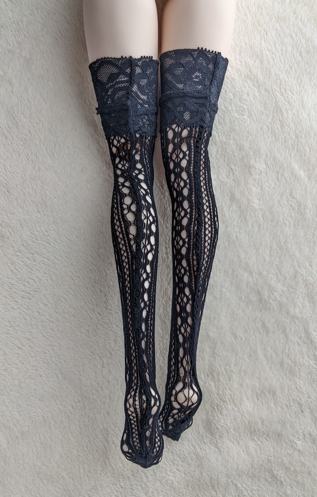 再販 1/3ドール用サイハイソックス フラワーレースストライプ ブラック