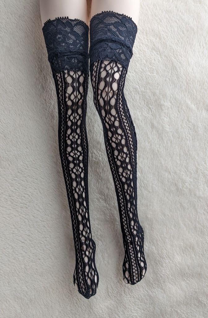 再販 1/3ドール用サイハイソックス フラワーレースストライプ ブラック