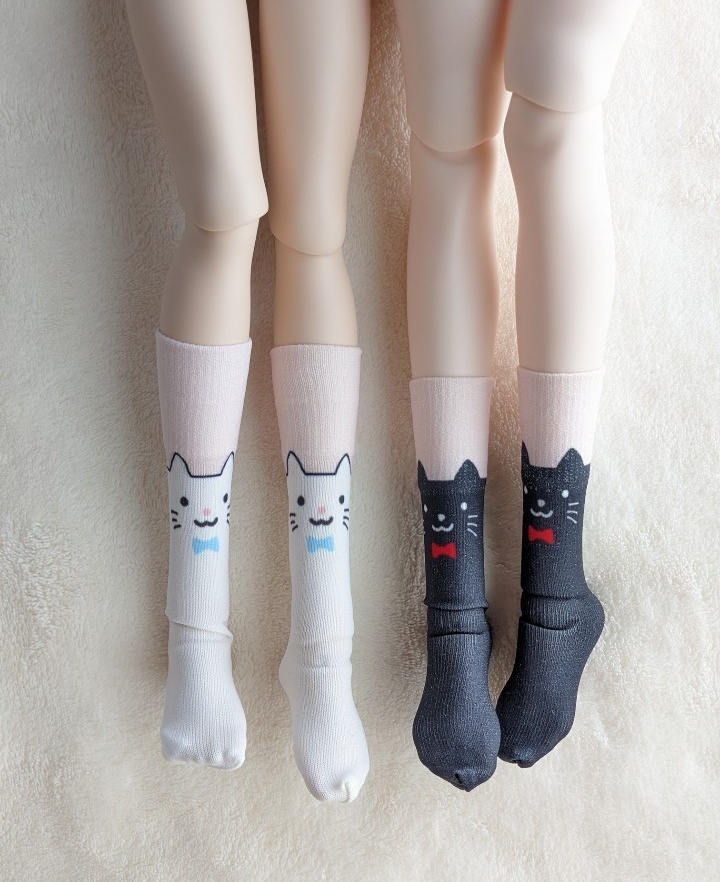 再販 1/3ドール用ショートソックス オリジナルプリント 黒猫