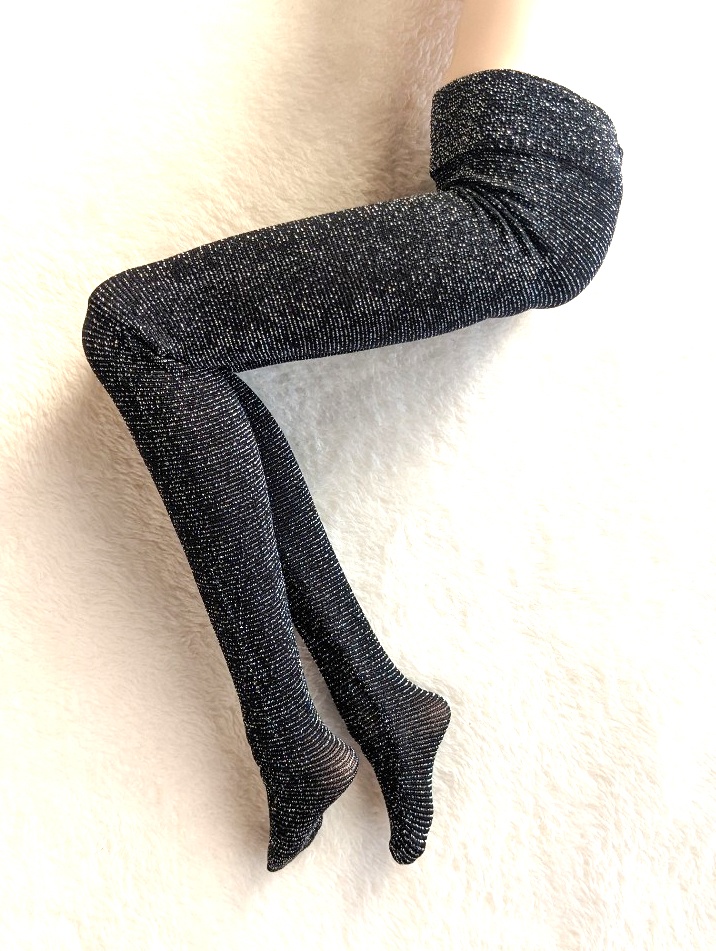 DDP系サイズ ハイゲージタイツ ブラック×シルバーラメ