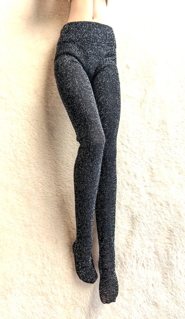 DDP系サイズ ハイゲージタイツ ブラック×シルバーラメ