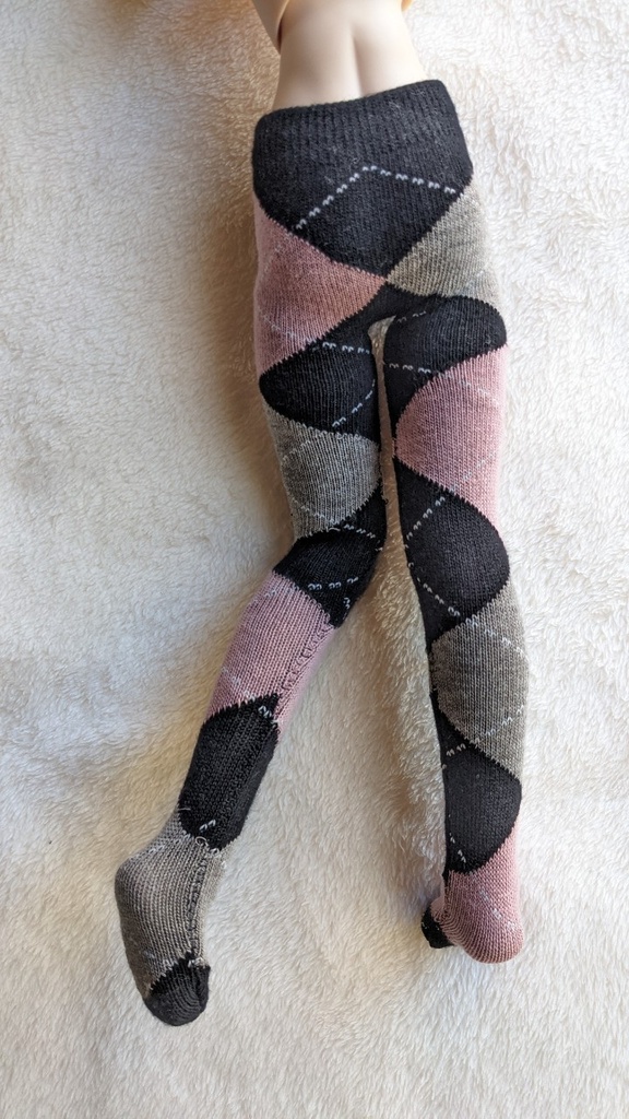 last1 MDD系サイズ タイツ ビッグアーガイル 黒×灰×桃