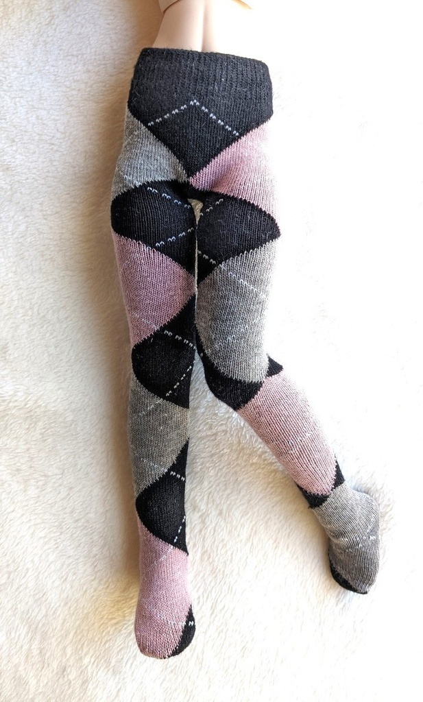 last1 MDD系サイズ タイツ ビッグアーガイル 黒×灰×桃