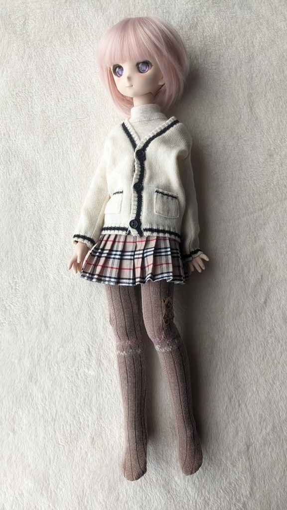 1/3フリーサイズニーソックス ダブルライン モカ くまさん