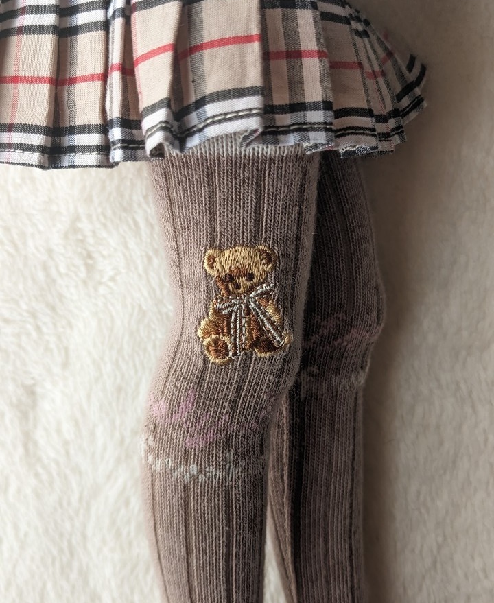 1/3フリーサイズニーソックス ダブルライン モカ くまさん