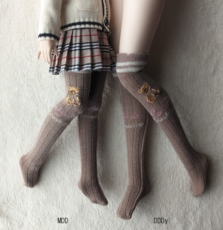 1/3フリーサイズニーソックス ダブルライン モカ くまさん