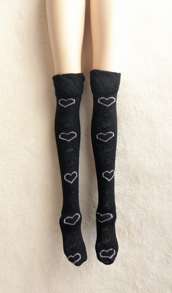 1/3フリーサイズニーソックス ホイップラインハート 黒・ピンク