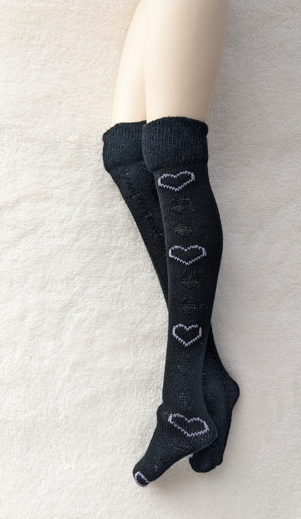 1/3フリーサイズニーソックス ホイップラインハート 黒・ピンク