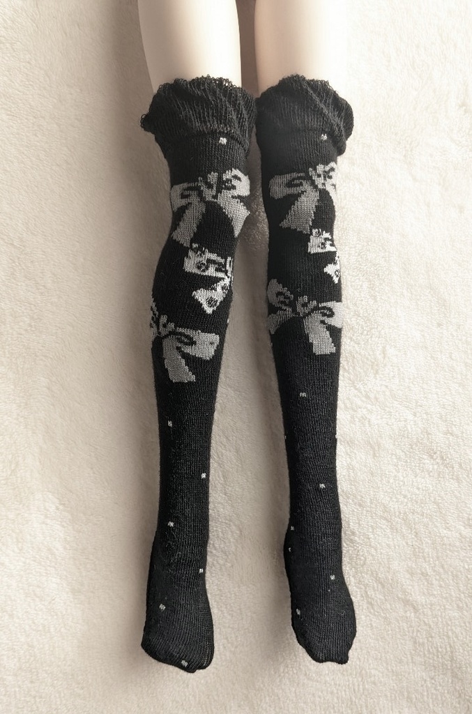フリーサイズニーソックス ホイップポルカリボン 黒・灰・白