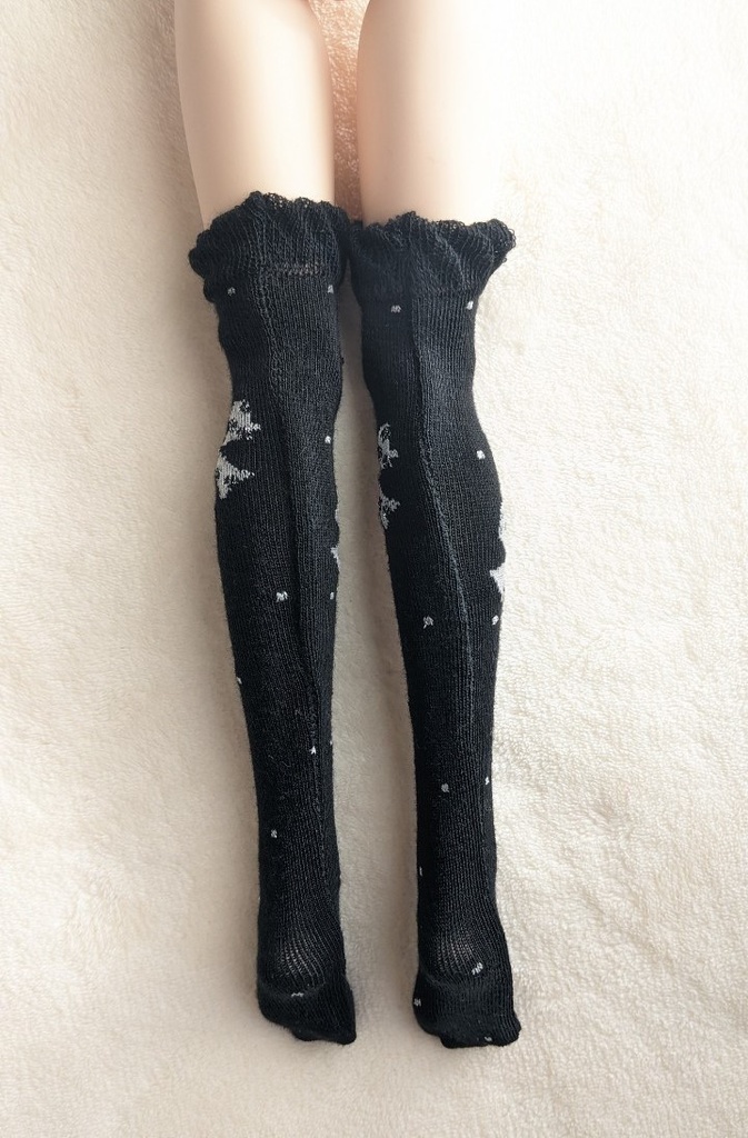 フリーサイズニーソックス ホイップポルカリボン 黒・灰・白