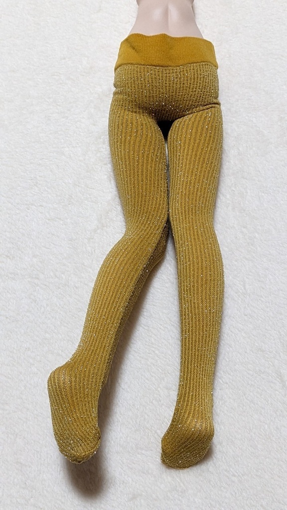 MDD系サイズ ハイゲージタイツ ラメストライプ カラシ×銀