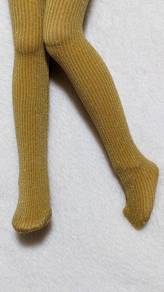 MDD系サイズ ハイゲージタイツ ラメストライプ カラシ×銀