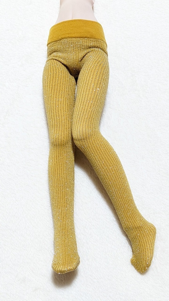 MDD系サイズ ハイゲージタイツ ラメストライプ カラシ×銀