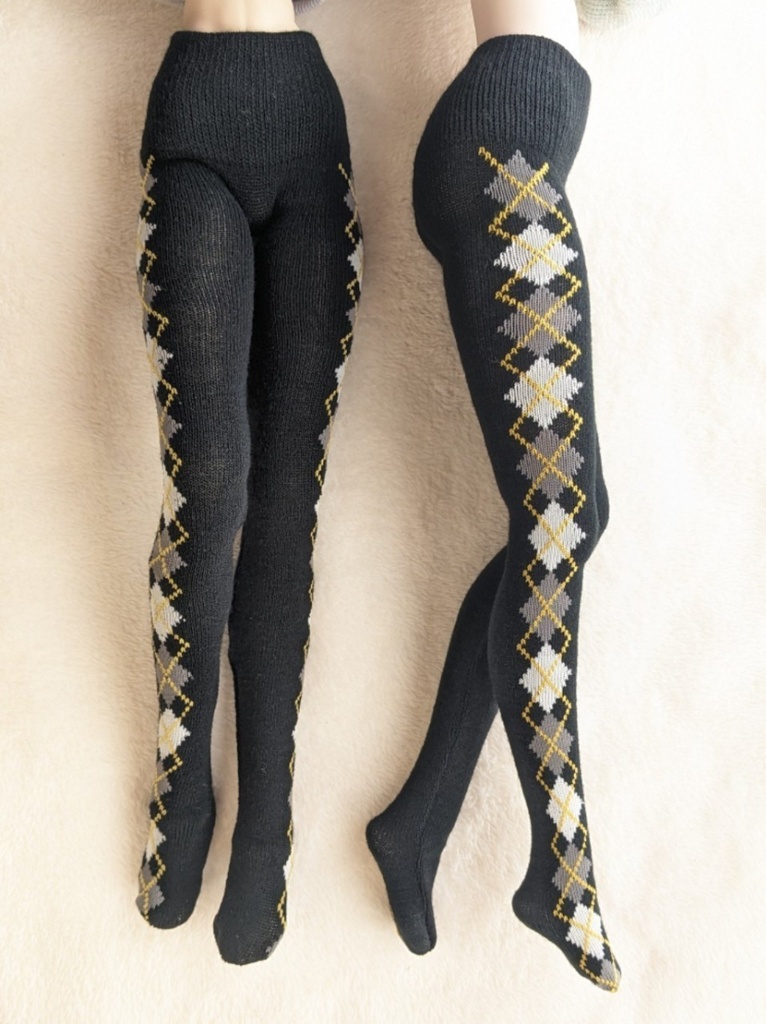 DD系サイズ タイツ サイドアーガイル 黒・イエロー・灰 DDDy・スマートドール対応