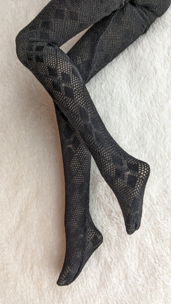 last1 DDP系サイズ ハイゲージタイツ 透けアーガイル 黒