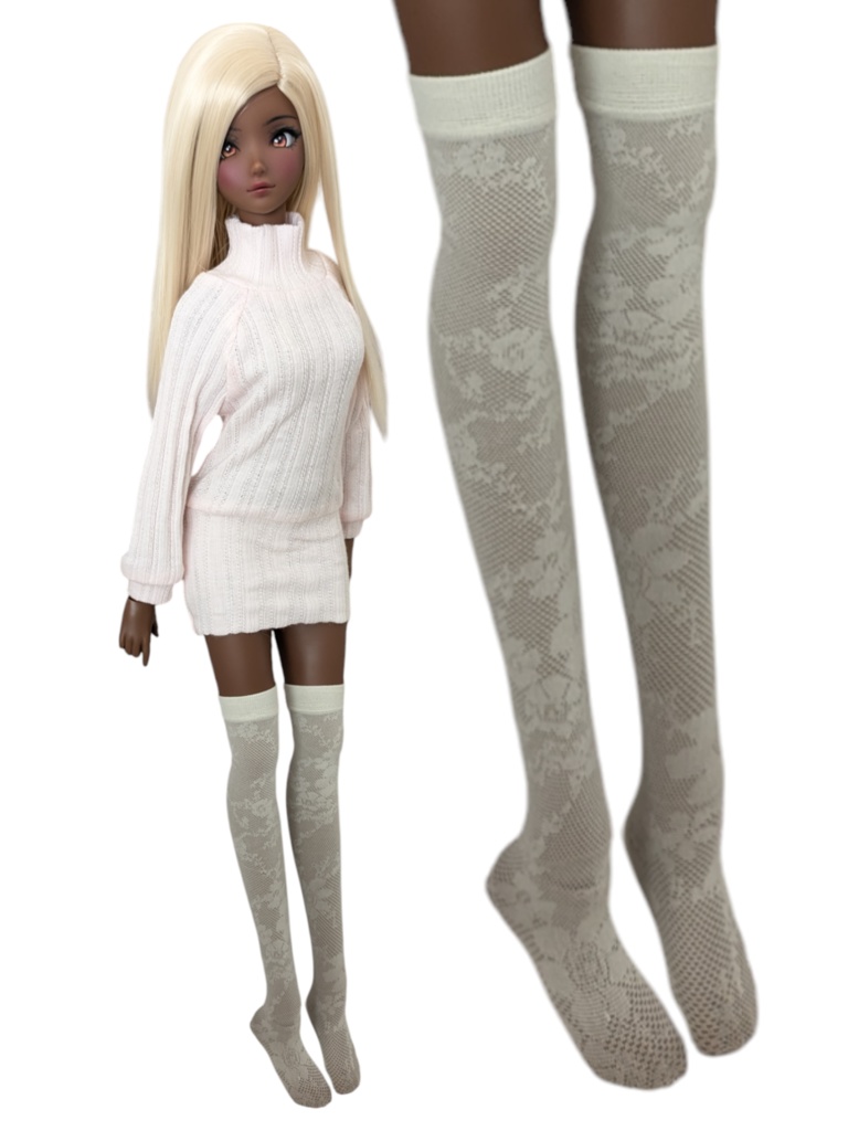 再販 ニーソックス フラワーレース クリームホワイト