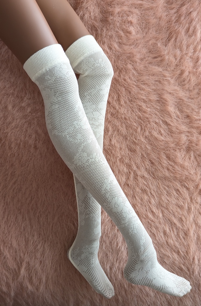 再販 ニーソックス フラワーレース クリームホワイト