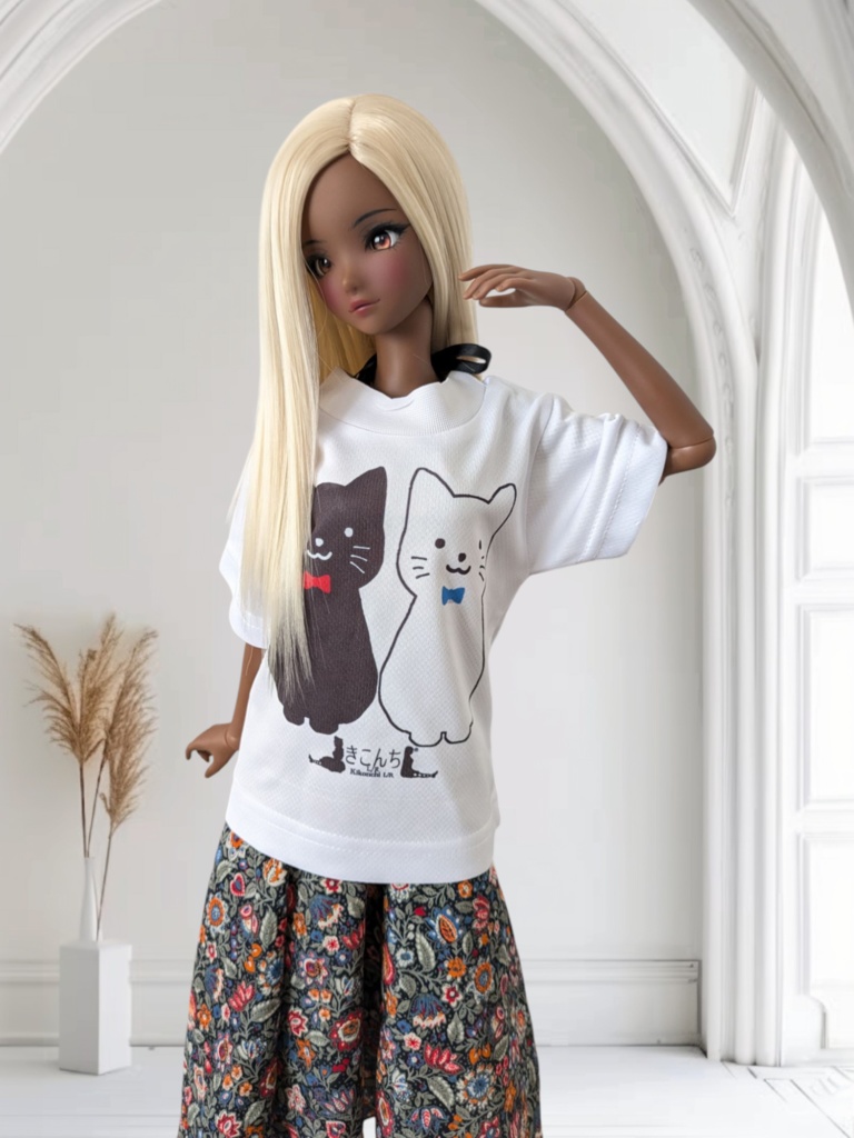 SD・DD系サイズ オリジナルプリントビッグT 黒猫白猫 DDDy・SD・スマートドール着用可能