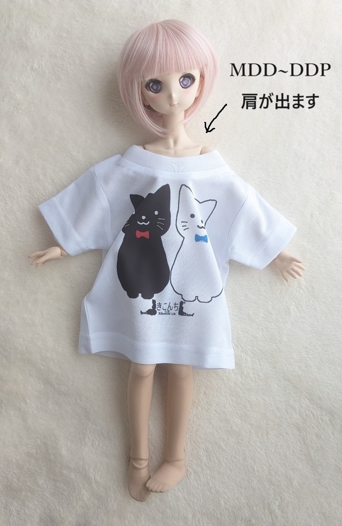 SD・DD系サイズ オリジナルプリントビッグT 黒猫白猫 DDDy・SD・スマートドール着用可能