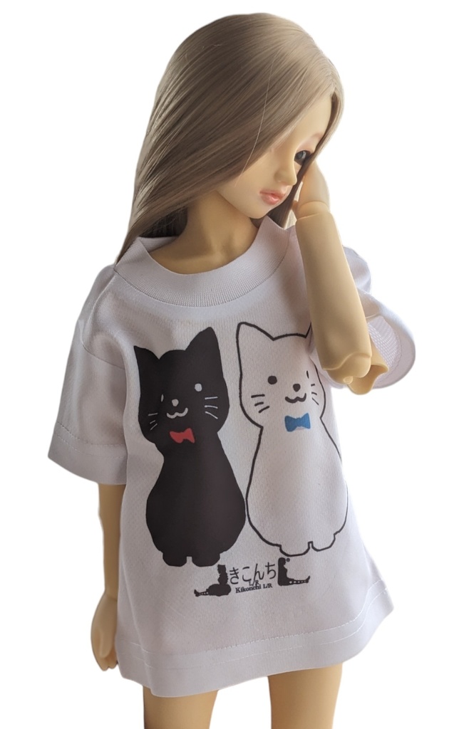 SD・DD系サイズ オリジナルプリントビッグT 黒猫白猫 DDDy・SD・スマートドール着用可能