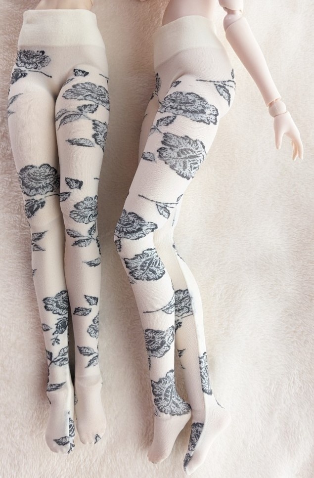 DD系サイズ ハイゲージタイツ 薔薇 アイボリー×グレー DDDy着用可