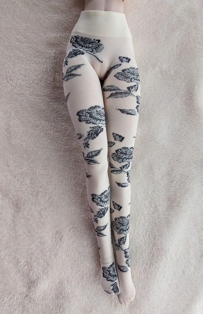 DD系サイズ ハイゲージタイツ 薔薇 アイボリー×グレー DDDy着用可