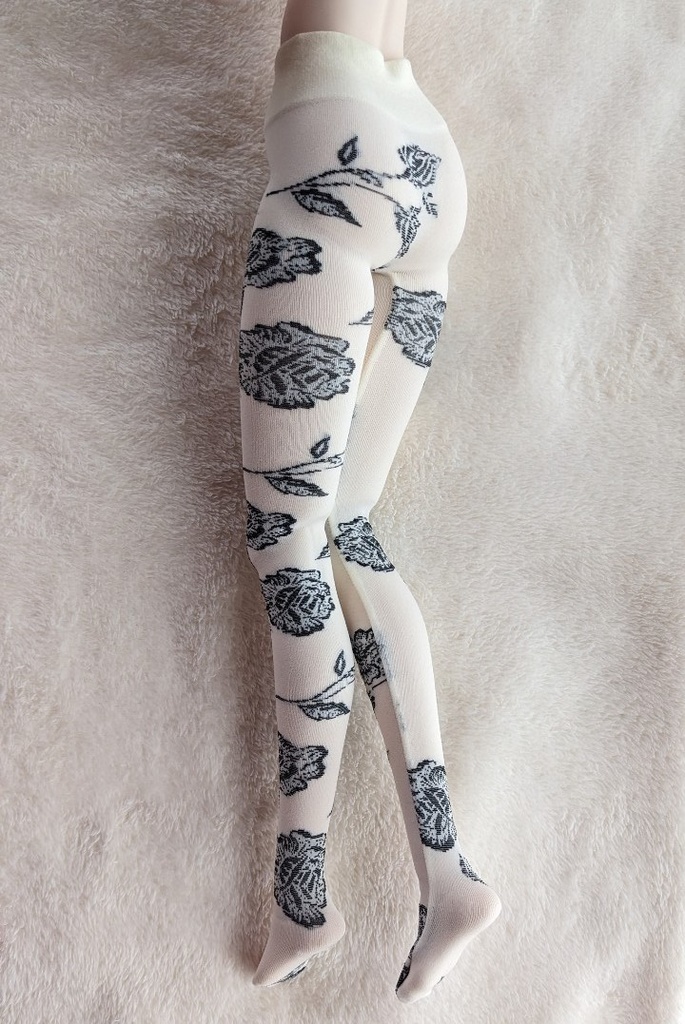 DD系サイズ ハイゲージタイツ 薔薇 アイボリー×グレー DDDy着用可