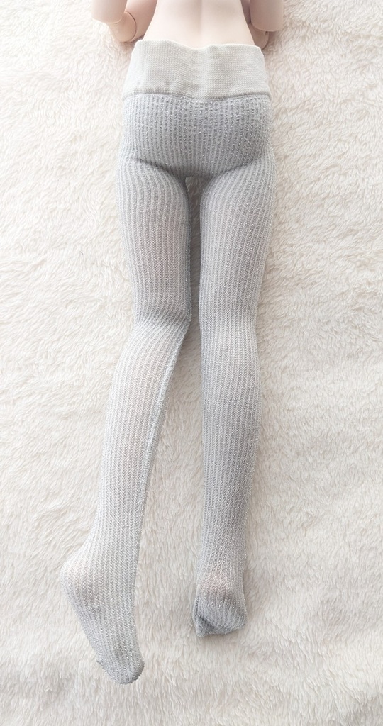 MDD系サイズ ハイゲージタイツ ラメストライプ ライトグレー×銀