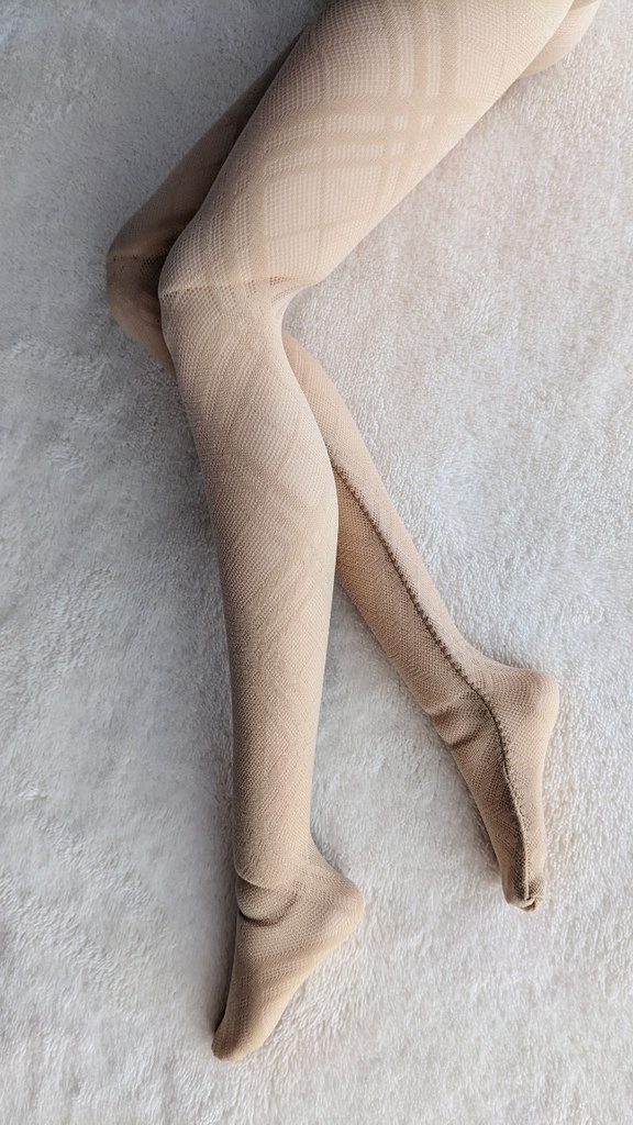 DDサイズ ハイゲージタイツ ビッグチェック クリアベージュ DDDY着用可