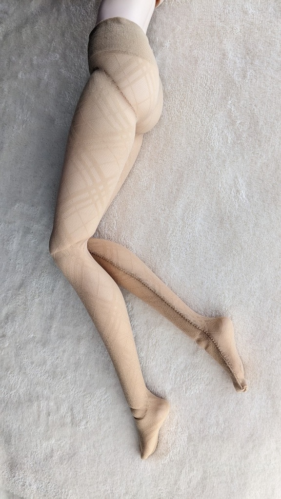 DDサイズ ハイゲージタイツ ビッグチェック クリアベージュ DDDY着用可