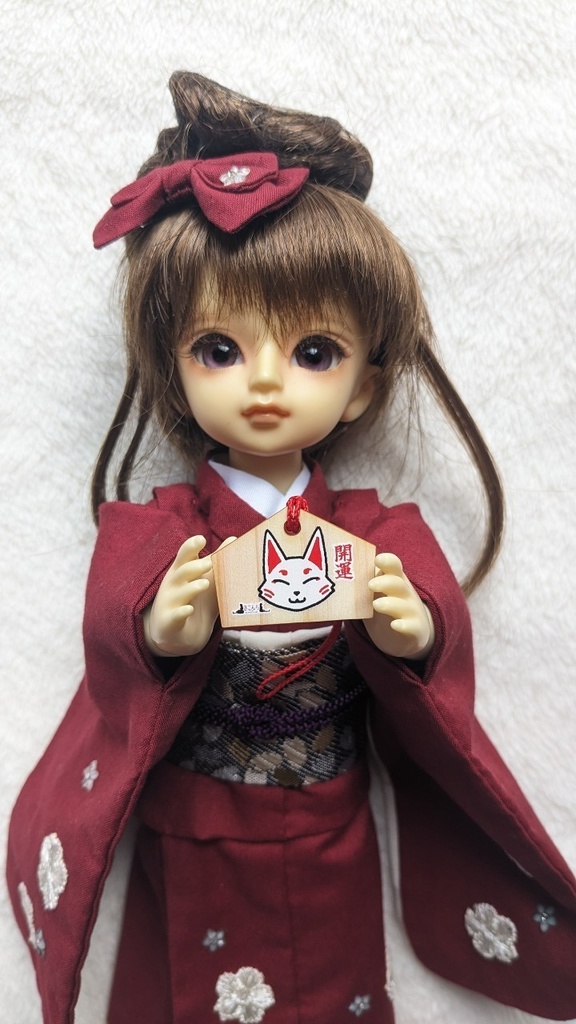 ドール用絵馬 きつねさん MDD,DDP,DD,SD、幼SD、他1/12サイズのドールなどにもおすすめの絵馬