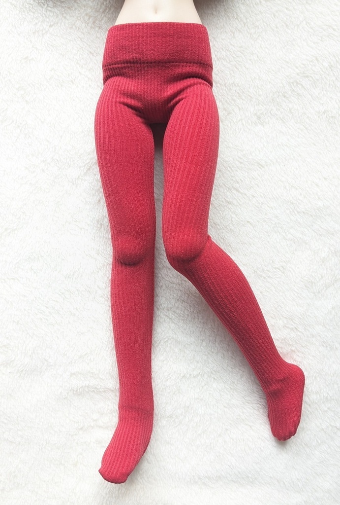 MDDサイズ ハイゲージタイツ リブニット レッド