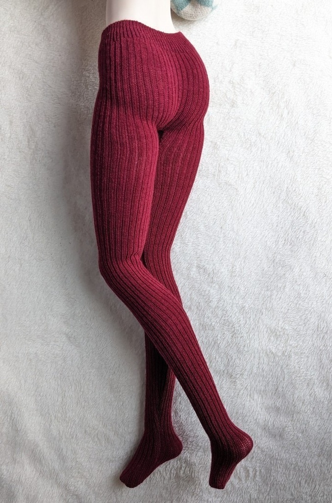 DDサイズ タイツ リブニット ボルドー DDDY着用可能