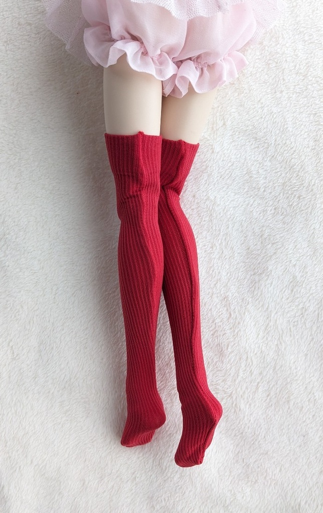 last1 1/3フリーサイズ ニーソックス リブニット レッド MDD・DDP・DD・DDDY着用可能