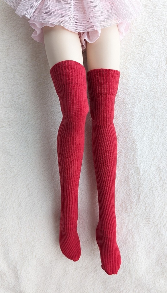 last1 1/3フリーサイズ ニーソックス リブニット レッド MDD・DDP・DD・DDDY着用可能
