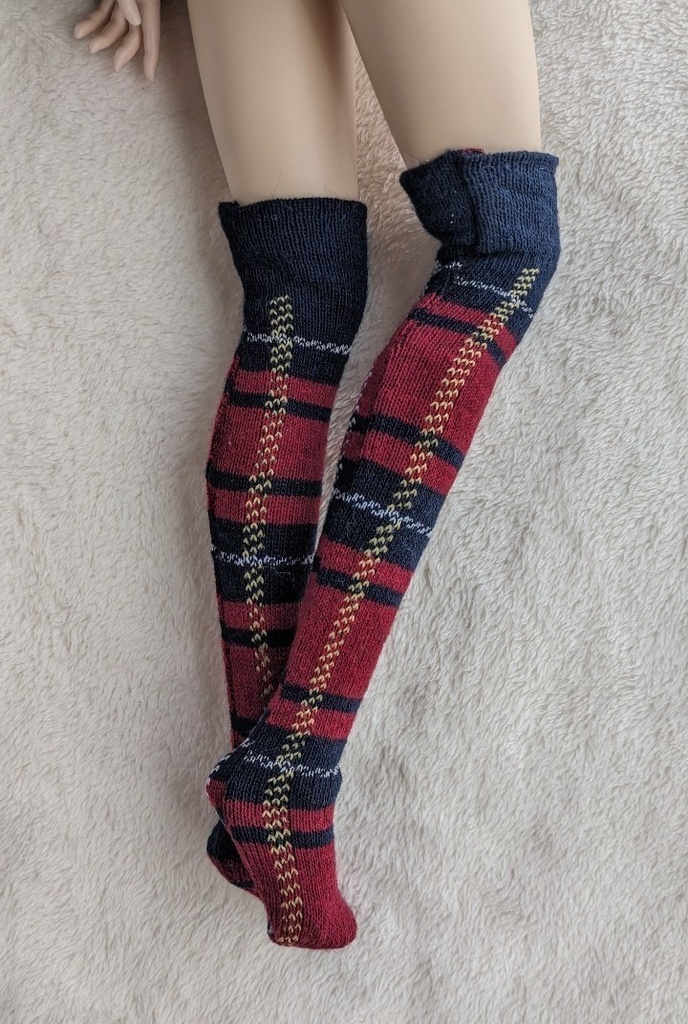 1/3フリーサイズ ニーソックス タータンチェック レッド MDD,DDP、DDなどに着せられるソックス