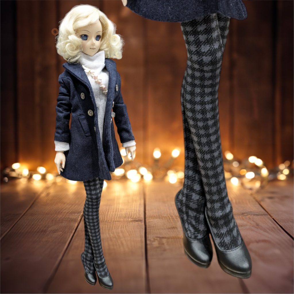 last1 DD系サイズ ハイゲージタイツ シェパードチェック 灰×黒 DDDY着用可能