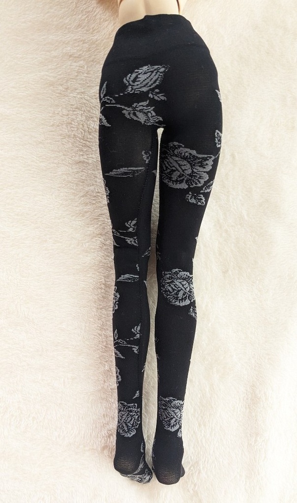 last1 DD系サイズ ハイゲージタイツ 薔薇 ブラック×グレー