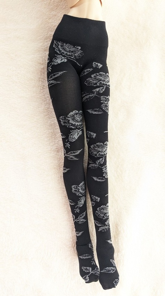 last1 DD系サイズ ハイゲージタイツ 薔薇 ブラック×グレー