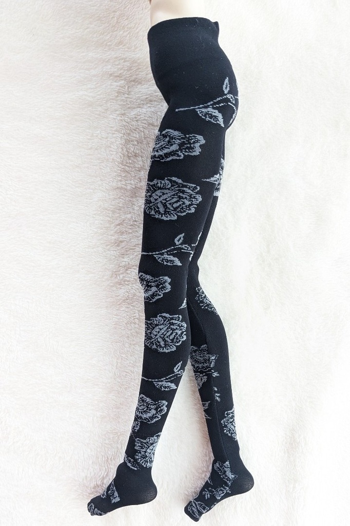last1 DD系サイズ ハイゲージタイツ 薔薇 ブラック×グレー