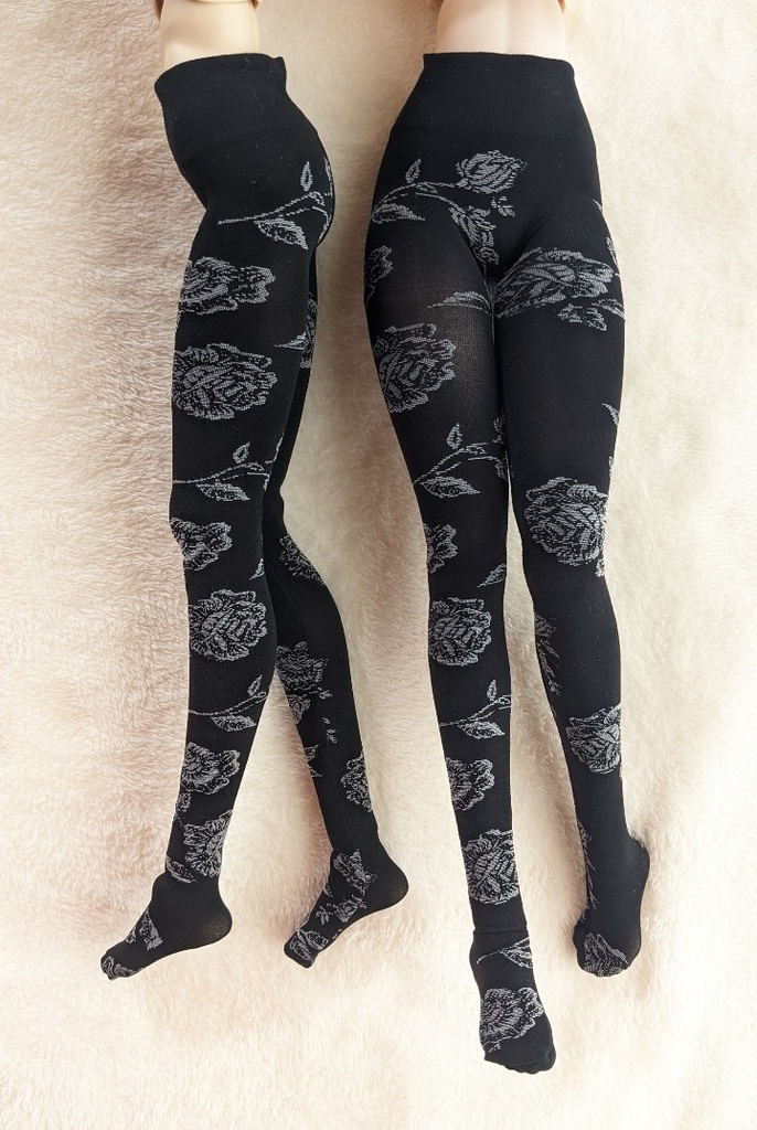 last1 DD系サイズ ハイゲージタイツ 薔薇 ブラック×グレー