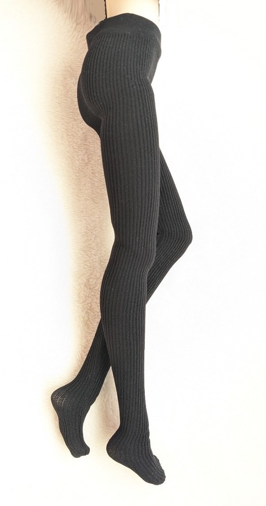 DDP系サイズ ハイゲージタイツ リブニット 黒