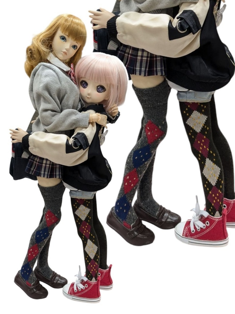 last1委託中 1/3フリーサイズ ニーソックス サイドアーガイル 灰・赤・青 MDD,DDP,DD,DDDY着用可能