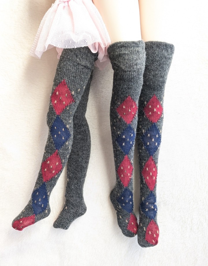 last1委託中 1/3フリーサイズ ニーソックス サイドアーガイル 灰・赤・青 MDD,DDP,DD,DDDY着用可能