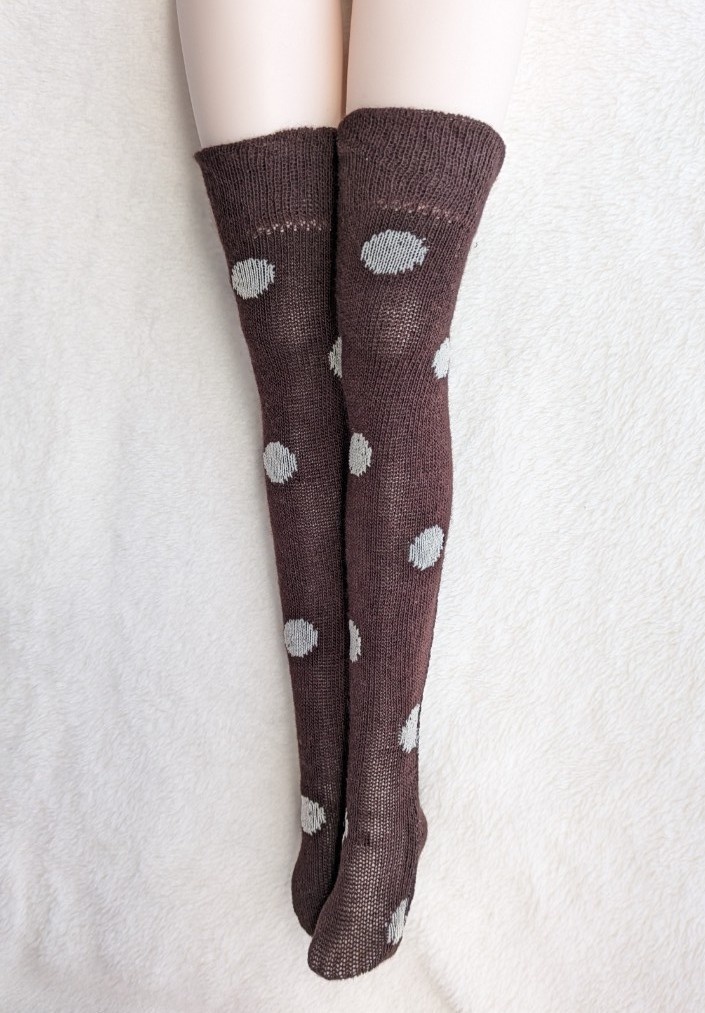 1/3フリーサイズ ニーソックス ビッグポルカドット 茶・白 MDD,DD,DDP、DDDY着用可能