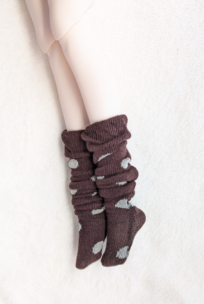 1/3フリーサイズ ニーソックス ビッグポルカドット 茶・白 MDD,DD,DDP、DDDY着用可能