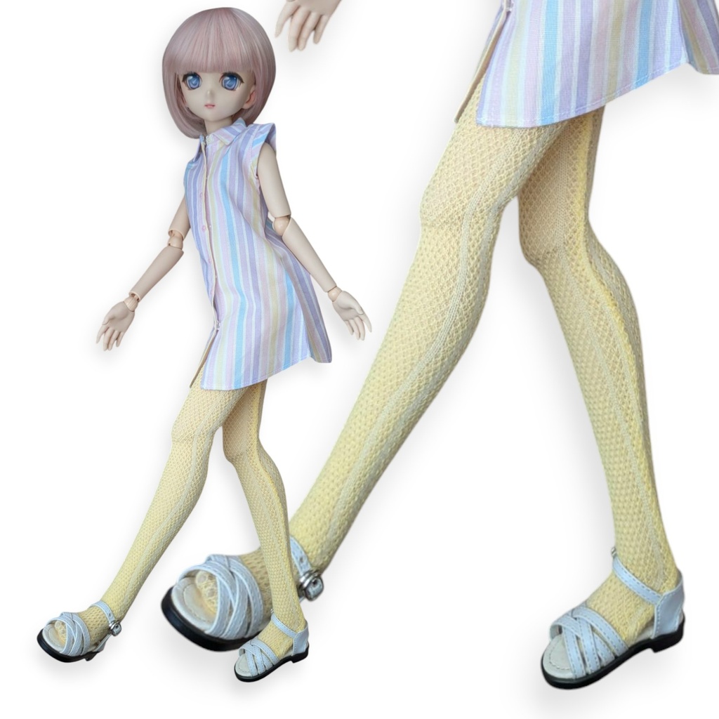 last1 DDPサイズ タイツ メッシュストライプ ひよこイエロー オビツ50系着用可能