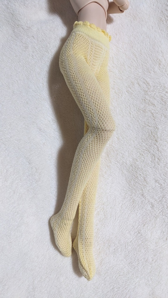 last1 DDPサイズ タイツ メッシュストライプ ひよこイエロー オビツ50系着用可能
